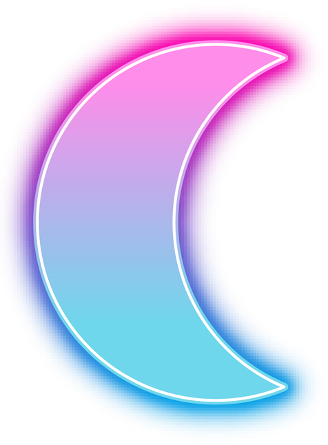 Neon half moon design element in modern purple and pink