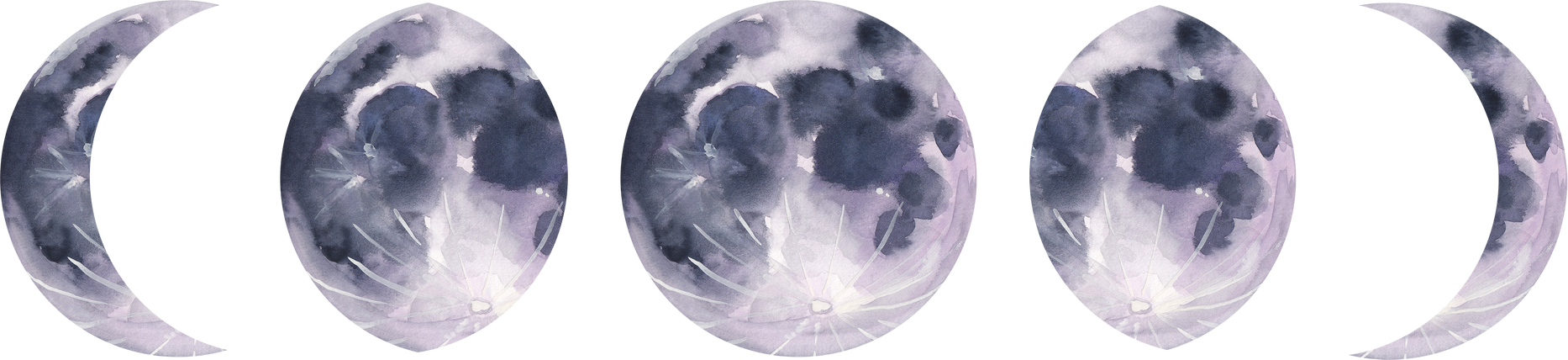 Violet moon phase watercolor composition